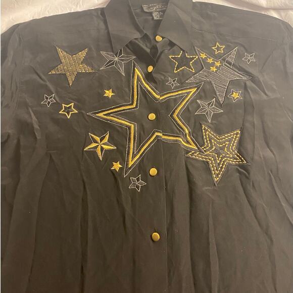 Vintage Starcore Glam Embroidered Silk Button Down Suzelle Black Top 14 - Picture 3 of 6